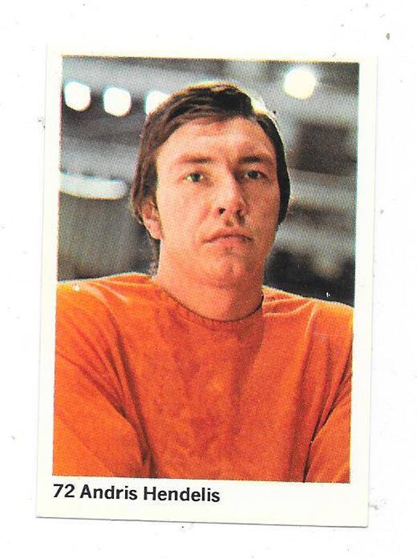 1974-75 Swedish Williams Ice Hockey Sticker #72 Andris Hendelis , Dinamo Riga & Latvia