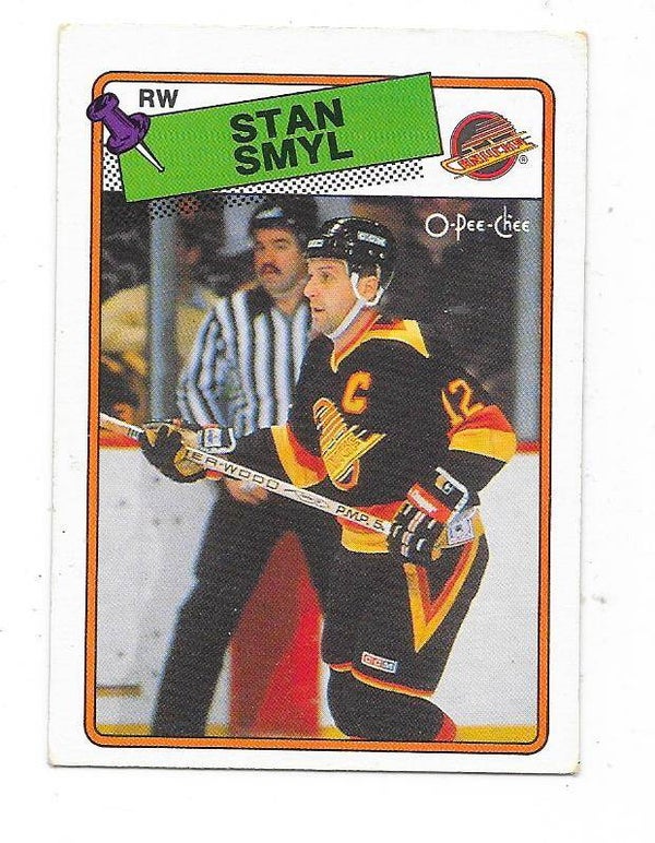 1988-89 OPC NHL Ice Hockey Card #253 Stan Smyl , Vancouver Canucks
