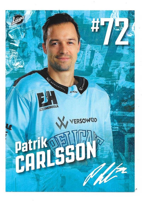 2023-24 Finnish Pelicans Teamissued Ice Hockey Card #72 Patrik Carlsson, Frölunda HC
