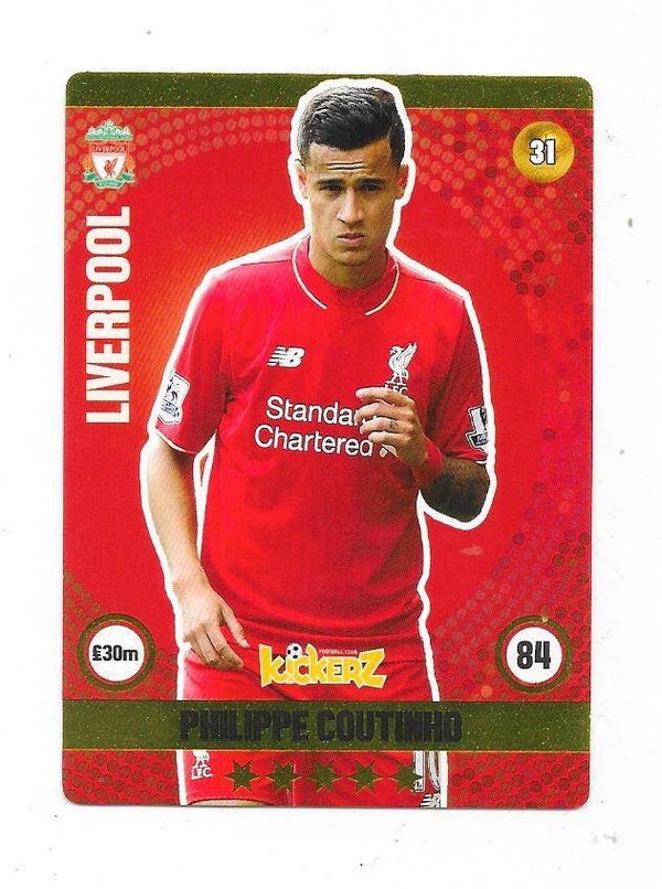 2015-16 Swedish Kickerz Goldstar # Philippe Coutinho , Liverpool & Brasil