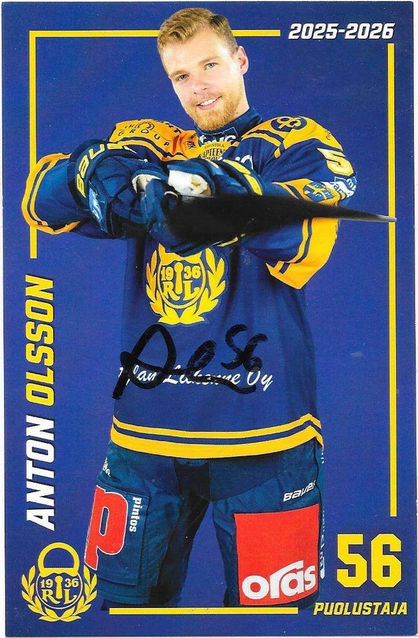 2025-26 Finnish Rauman Lukko Autographed TeamIssued #56 Anton Olsson