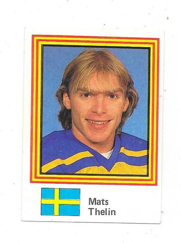1983 Swedish Semic WC Ice Hockey Sticker #8 Mats Thelin , Sweden & Boston Bruins