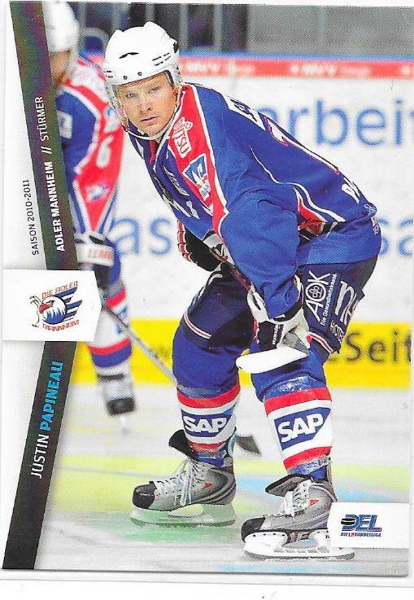 2010-11 German DEL Ice Hockey Card #214 Justin Papineau , Adler Mannheim , Belleville Bulls