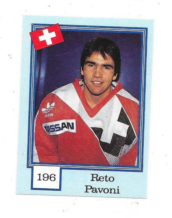 1992 Finnish Semic WC Ice Hockey Sticker #196 Reto Pavoni , Switzerland & Kloten Flyers