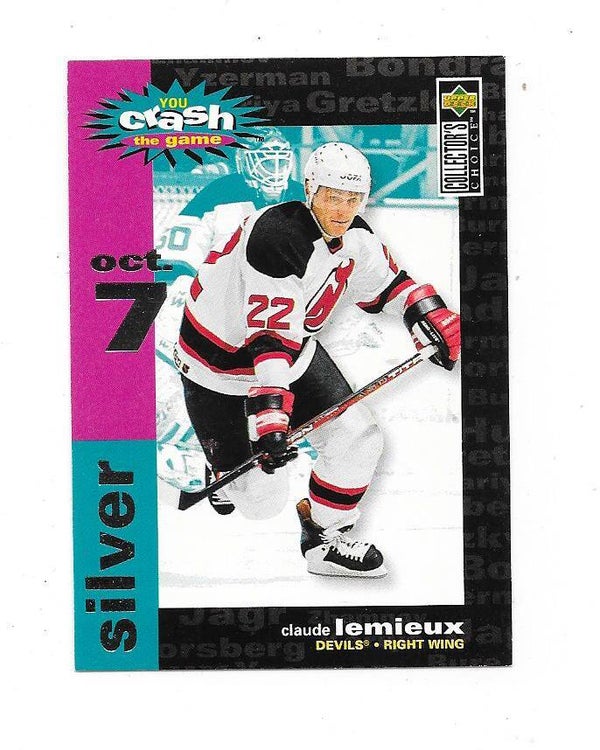 1995-96 Collector`s Choice Crash The Game Silver edt. NHL Card #C28 Claude Lemieux , New Jersey Devils