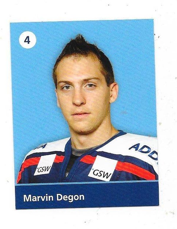 2009-10 Eisbären Berlin Teamissued Ice Hockey card #4 Marvin Degon , UMass