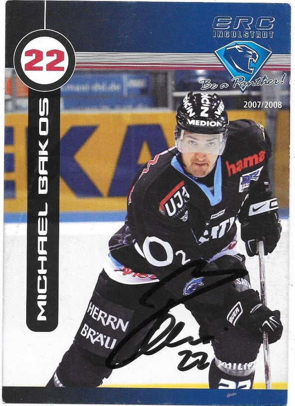 2007-08 German ERC Ingolstadt Autographed Teamissued Card #22 Michael Bakos