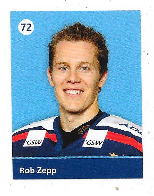 2009-10 Eisbären Berlin Teamissued Ice Hockey card #72 Rob Zepp , Plymouth Whalers