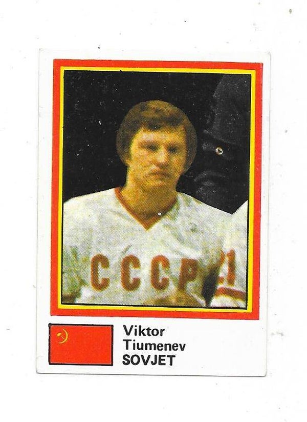 1981 Swedish Semic 81 Ice Hockey Sticker #48 Viktor Tjumenev , CCCP  , Soviet Union