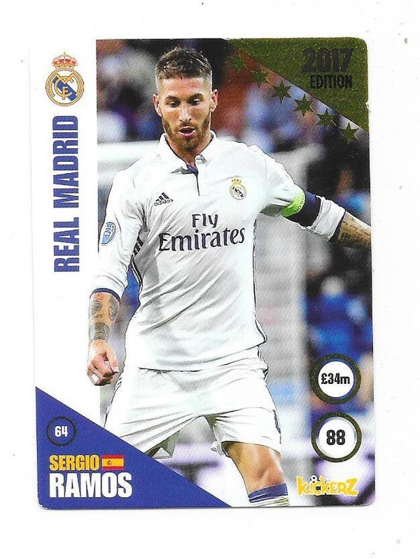 2016-17 Swedish Kickerz Goldstar #64 Sergio Ramos  Real Madrid , Spain