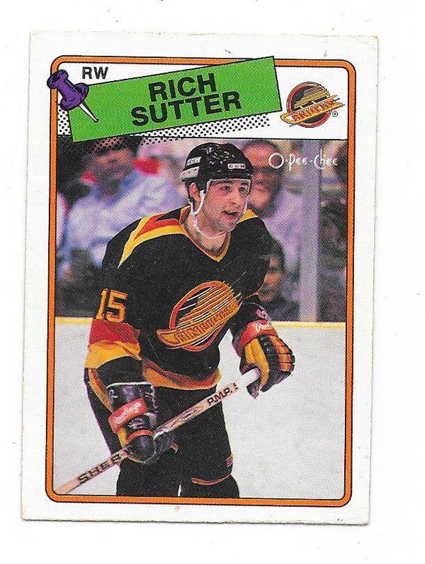 1988-89 OPC NHL Ice Hockey Card #255 Rich Sutter , Vancouver Canucks