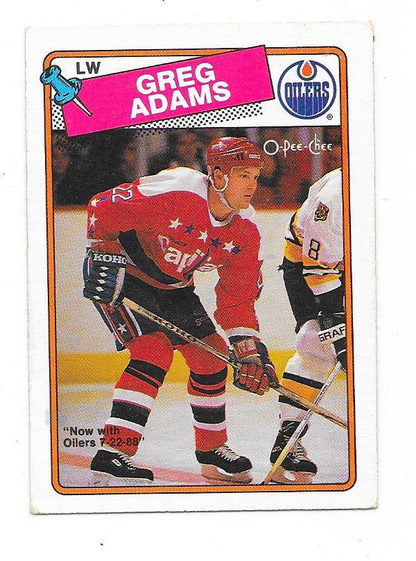 1988-89 OPC NHL Ice Hockey Card #199 Greg Adams , Edmonton Oilers