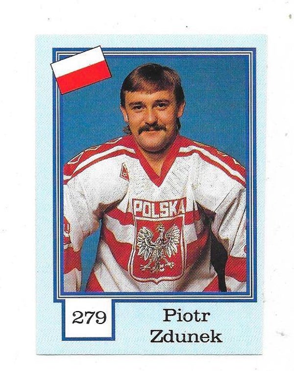 1992 Finnish Semic WC Ice Hockey Sticker #279 Piotr Zdunek , Poland , Zaglebie Sosnowiec