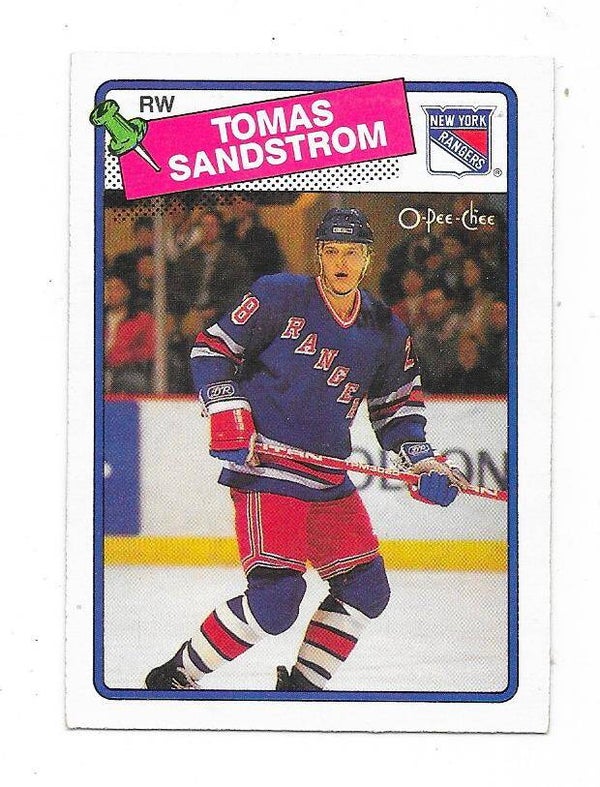 1988-89 OPC NHL Ice Hockey Card #121 Tomas Sandstrom , New York Rangers