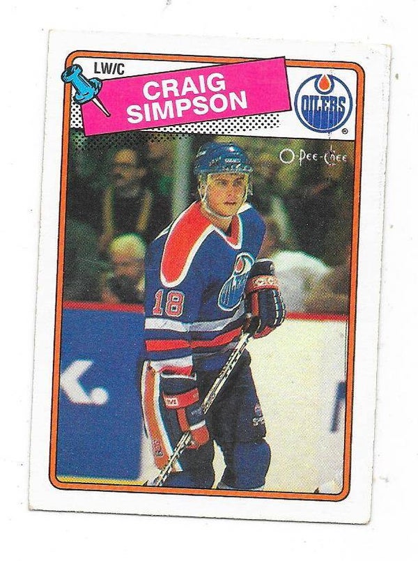 1988-89 OPC NHL Ice Hockey Card #27 Craig Simpson , Edmonton Oilers