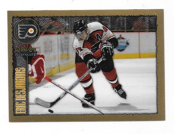 1998-99 OPC Chrome NHL Ice Hockey card #35 Eric Desjardins , Philadelphia Flyers