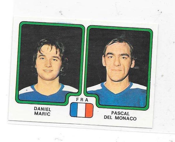 1979 Swedish Panini World Championship Ice Hockey Stickers #379 Daniel Maric & Pascal Del Monaco , France