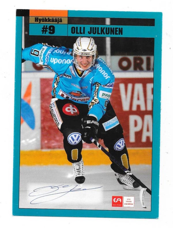 2008-09 Finnish Pelicans Teamissued Autographed Ice hockey card #9 Olli Julkunen
