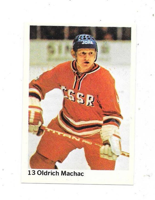 1974-75 Swedish Swilliams Ice Hockey Sticker #13 Oldřich Machač  ,  Czechoslovakia & HC Kosice