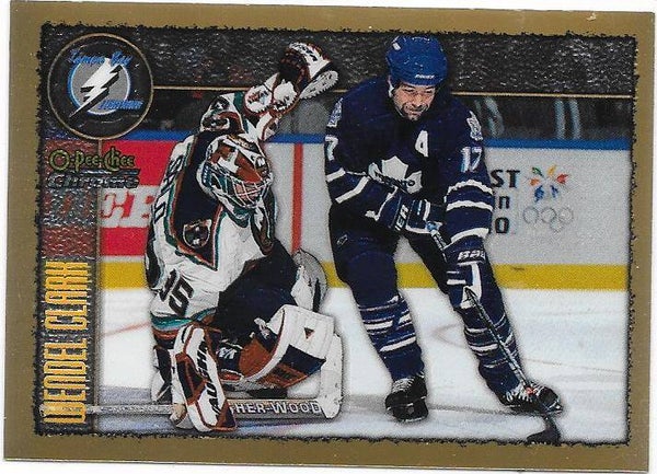 1998-99 OPC Chrome NHL Ice Hockey card #142 Wendel Clark , Toronto Maple Leafs