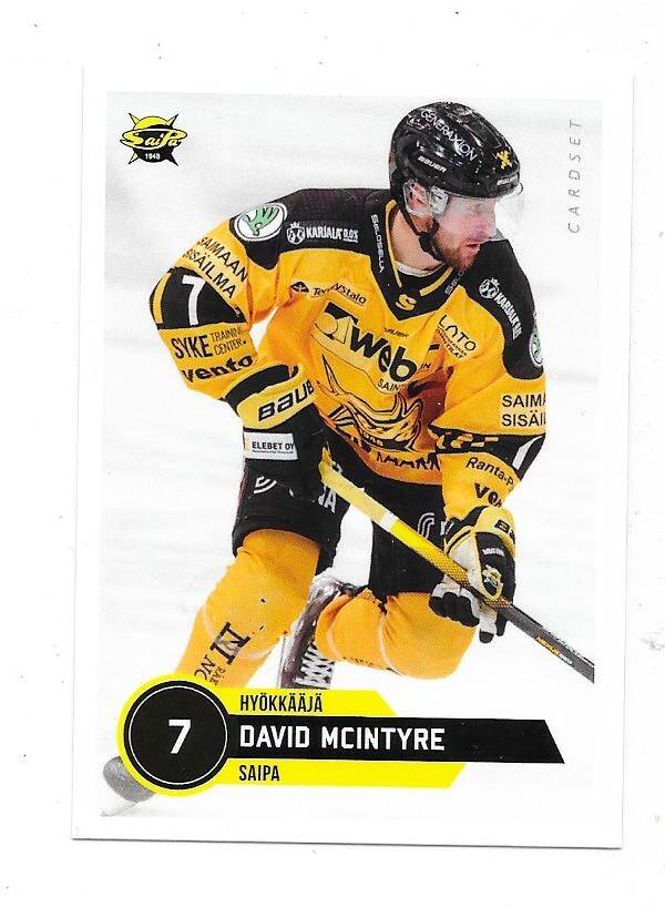 2021-22 Finnish Cardset #305 David McIntyre  Saipa , Colgate University
