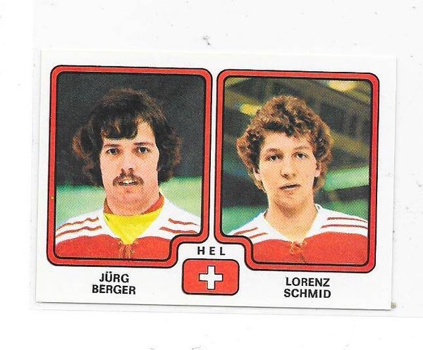 1979 Panini World Championship  Ice Hockey Sticker #264 Jürg Berger & Lorenzo Schmid , Switzerland