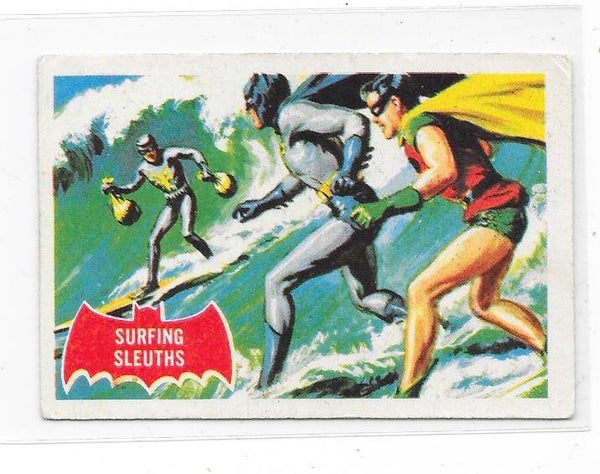 1966 Topps Batman Trading Card #20A Surfing Sleuths , Batman & Robin