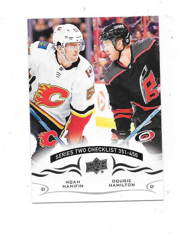 2018-19 Upper Deck NHL Ice Hockey Card CL #450 Noah Hanifin , Calgary Flames & Dougie Hamilton , Carolina Hurricanes