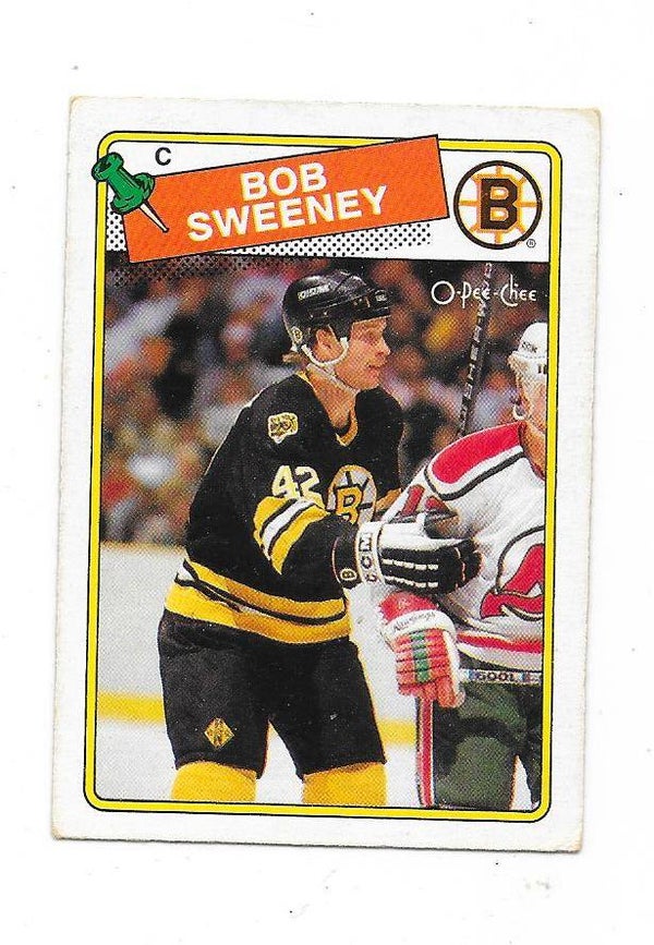 1988-89 OPC NHL Ice Hockey Card #134 Bob Sweeney , Boston Bruins RC
