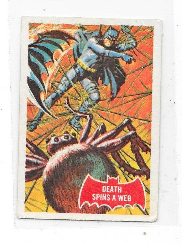 1966 Topps Batman Trading Card #18A Death Spins A Web