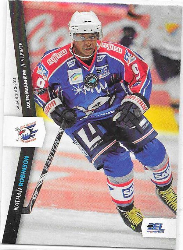 2010-11 German DEL Ice Hockey Card #202 Nathan Robinson , Adler Mannheim ,  Belleville Bulls