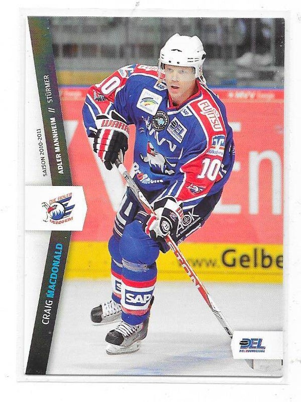 2010-11 German DEL Ice Hockey Card #203 Craig MacDonald , Adler Mannheim , Harvard University
