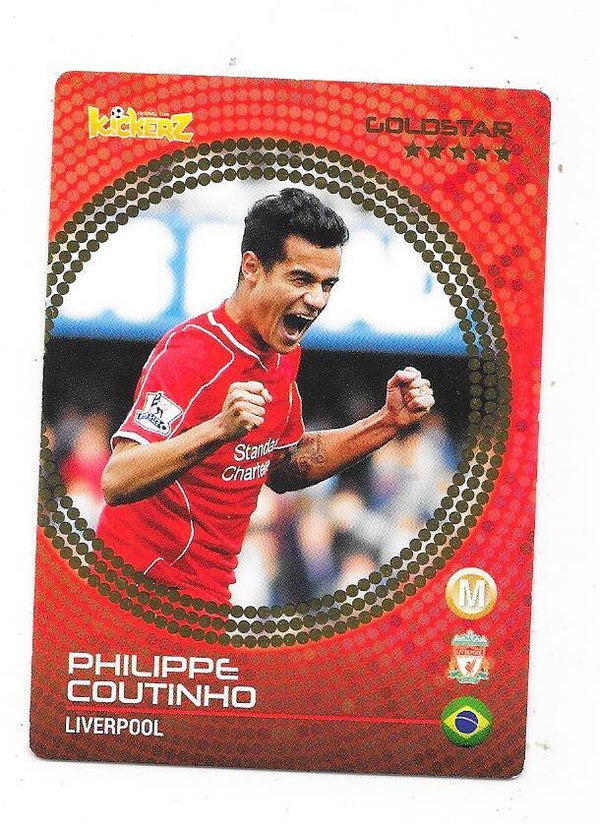 2014-15 Swedish Kickerz Goldstar Football Card # Philippe Coutinho , Liverpool & Brasil