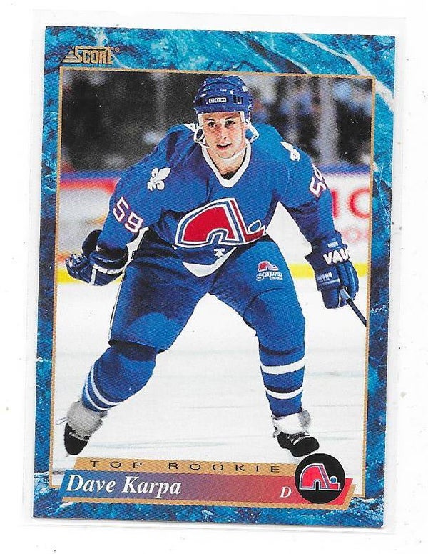 1993-94 Score Ice Hockey Card #611 Dave Karpa , Quebec Nordiques RC