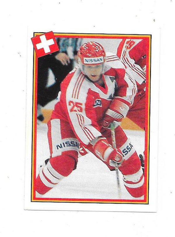 1993 Swedish Semic WC Ice hockey Sticker #123 Roman Wäger , Switzerland