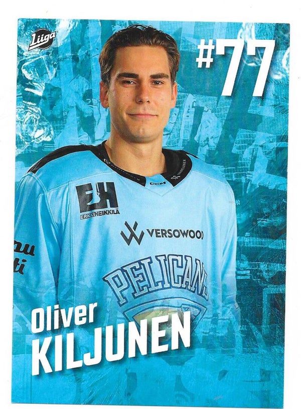 2023-24 Finnish Pelicans Teamissued Ice Hockey Card #77 Oliver Kiljunen , Herning Blue Fox