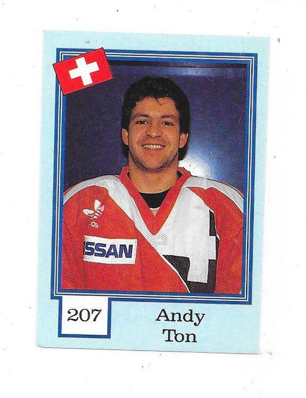 1992 Finnish Semic WC Ice Hockey Sticker #207 Andy Ton , Switzerland & HC Lugano