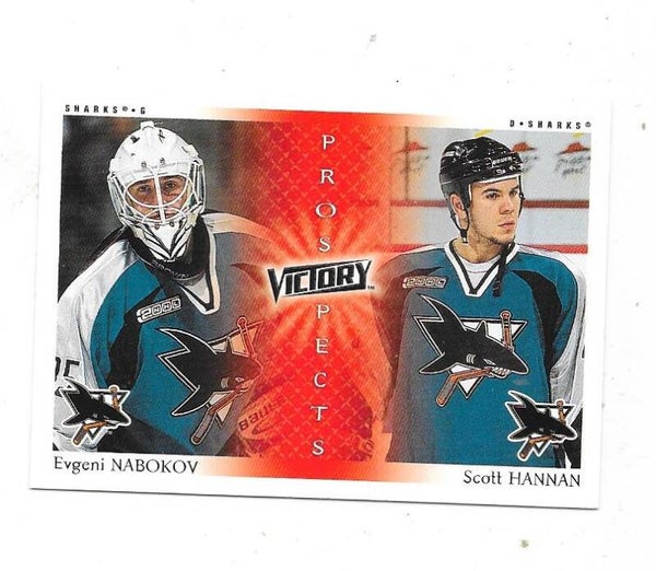 1999-00 Upper Deck Victory Prospects #278 Evgeny Nabokov & Scott Hannan , San Jose Sharks RC