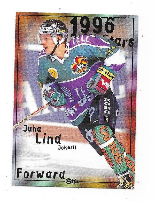 1996-97 Finnish SISU Ice Hockey Card #186 Juha Lind, Jokerit Helsinki & Dallas Stars