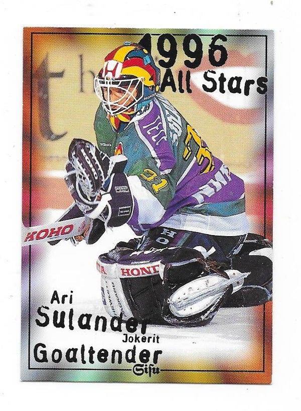 1996-97 Finnish SISU Ice Hockey Card #175 Ari Sulander , Jokerit Helsinki & Zurich