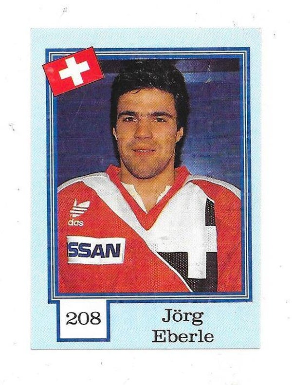 1992 Finnish Semic WC Ice Hockey Sticker #208 Jörg Eberle , Switzerland & HC Lugano