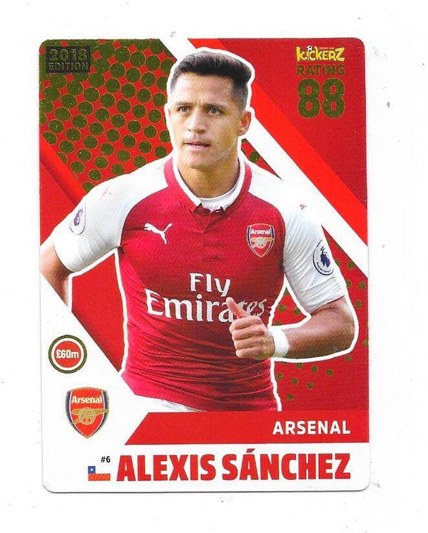 2017-18 Swedish Kickerz Goldstar Football card #6 Alexis Sanchez , Arsenal & Chile