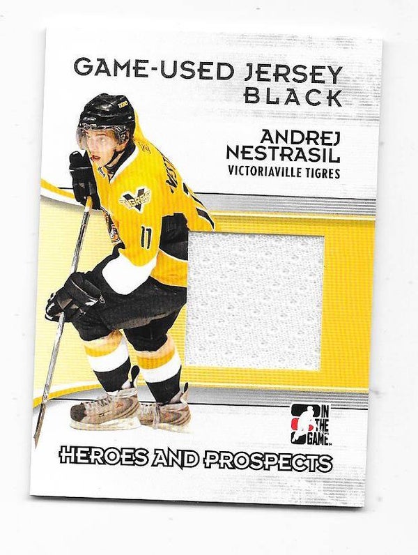 2009-10 ITG Heroes & Prospects Game Used Black jersey # Andrej Nestrasil  Victoriaville Tigres ,  Ocelari Trinec