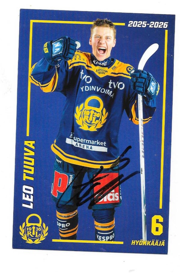2025-26 Finnish Rauman Lukko TeamIssued Autographed Card #6 Leo Tuuva