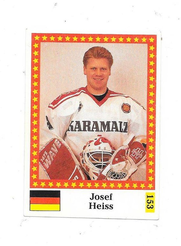 1991 Finnish Semic WC Ice Hockey Sticker Marabou back #153 Josef Heiss , Germany