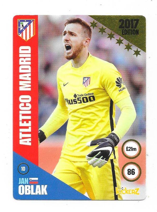 2016-17 Swedish Kickerz Goldstar Football Card # Jan Oblak , Atletico Madrid , Slovenia