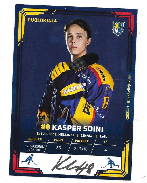 2023-24 Finnish Mikkelin Jukurit Teamissued Autographed #8 Kasper Soini