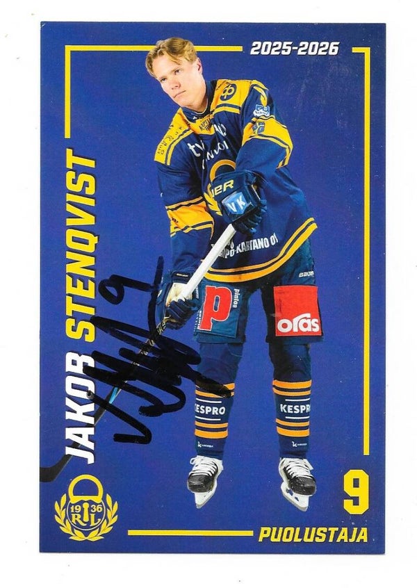 2025-26 Finnish Rauman Lukko Autographed Teamissued Ice Hockey Card #9 Jakob Stenqvist