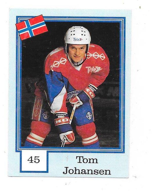 1992 Finnish Semic WC Ice Hockey Sticker #45 Tom Johansen , Norway