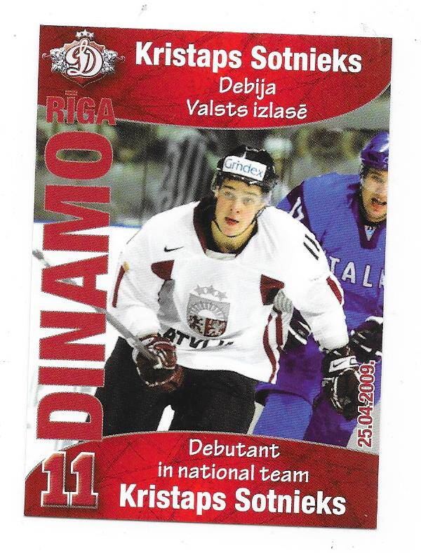 2009-10 Latvian Dinamo Riga Teamissued Ice hockey card #44 Kristaps Sotnieks , HC Rouen